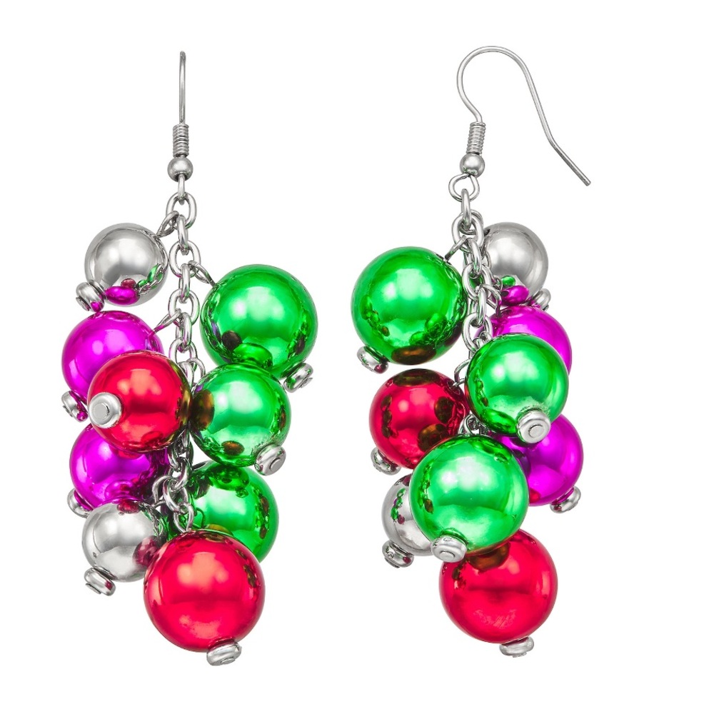 🌸3/$25 🆕 Festive Red & Green Ornament Drop Earrings, Holiday Christmas Earrings